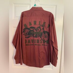 Harley Davidson Motorcycle Snap Up L/S Maroon Shirt Small